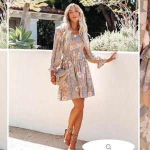 VICI SUNSET GARDEN SMOCKED RUFFLE DRESS - PEACH MULTI